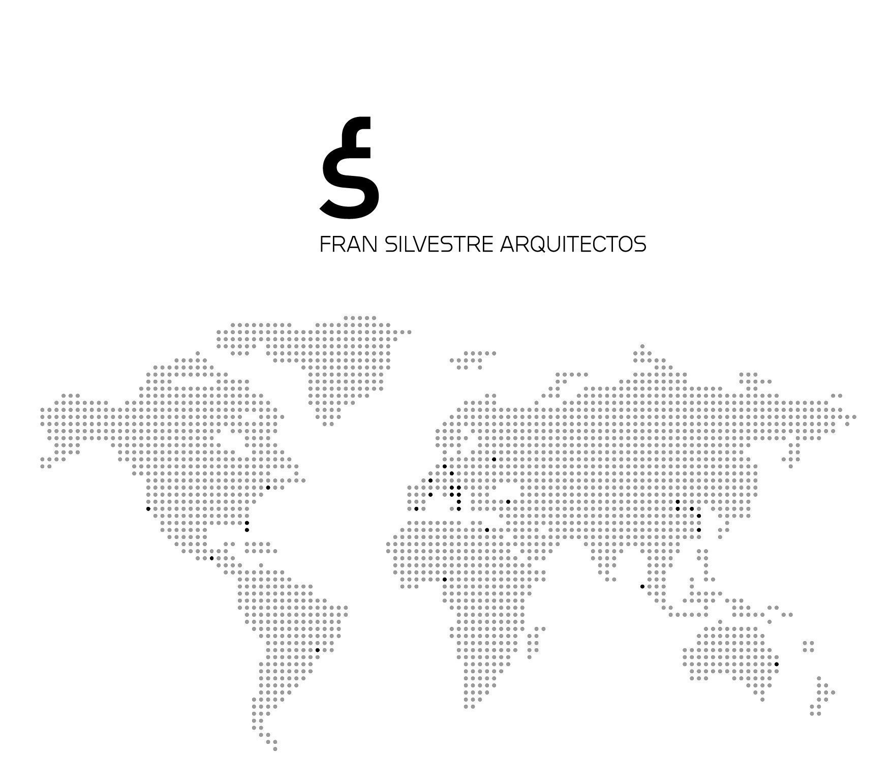 Logo de Fran Silvestre Arquitectos y mapa mundial con ubicaciones de proyectos de arquitectura.